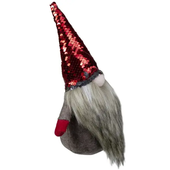 Northlight Gnome with Beard and Flip Sequin Hat Christmas Figure - 9" - Red and Gray {3}