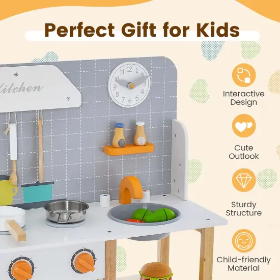Costway Wooden Kid's Play Kitchen Set Pretend Chef Cooking Toy with Cookware Accessories {5}