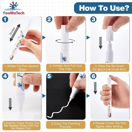 2 Pieces White Paint Pen Paint Markers - Permanent Acrylic Markers , Oil Based, Medium Tip, Quick Dry, Wateproof Paint Markers for Rock, Fabric, Metal, Wood, Plastic, Canvas, Leather, Glass {2}