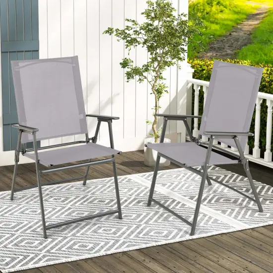 Costway 2pcs Patio Folding Portable Dining Chairs Metal Frame Armrests Garden Outdoor Black/Gray/White {1}