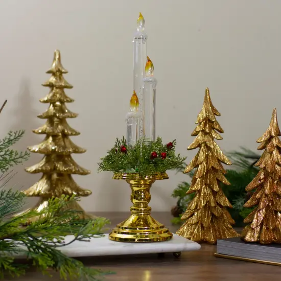 Northlight Lighted Water Candle with Foliage and Berries - 14.5" Gold {3}