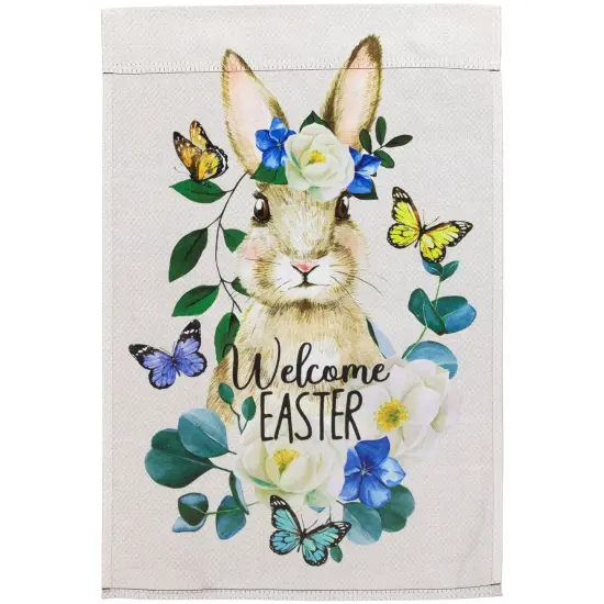 Northlight Bunny and Butterflies "Welcome Easter" Floral Outdoor Garden Flag 18" x 12.5" Beige {1}