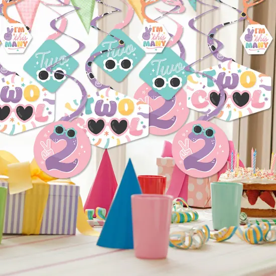 Big Dot of Happiness Two Cool - Girl - Pastel 2nd Birthday Party Hanging Decor - Party Decoration Swirls - Set of 40 {3}