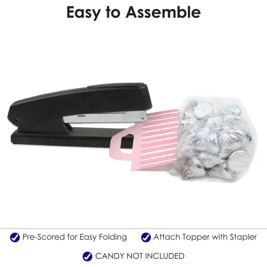 Big Dot of Happiness Pink Stripes - DIY Simple Party Clear Goodie Favor Bag Labels - Candy Bags with Toppers - Set of 24 {6}