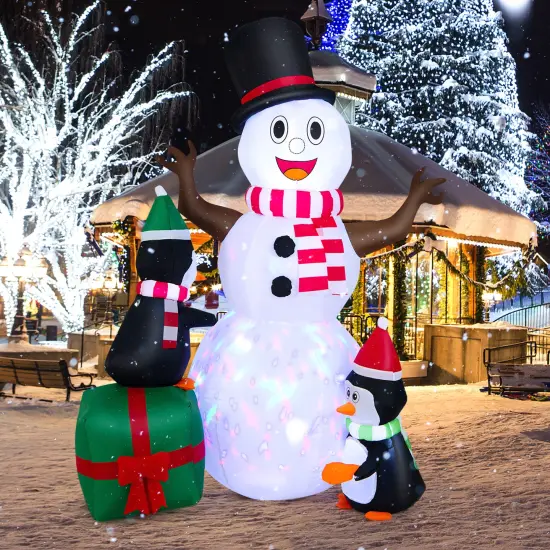 Costway 6 FT Inflatable Snowman & Penguins Christmas Decor w/Colorful LED Lights {1}
