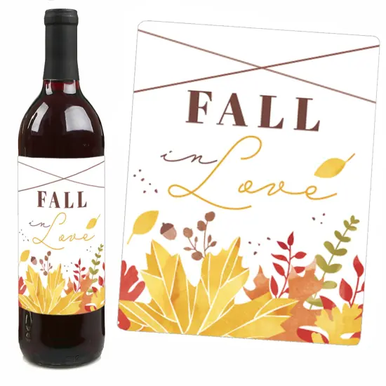 Big Dot of Happiness Fall Foliage Bride - Autumn Leaves Bridal Shower and Wedding Party Decorations - Wine Bottle Label Stickers - Set of 4 {7}