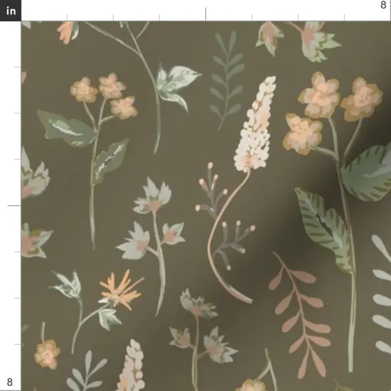 Various Fabrics by the Yard or Fat Quarter Floral Brown Green Coral Spring Wildflowers Botanical Custom Printed Fabric by Spoonflower {4}