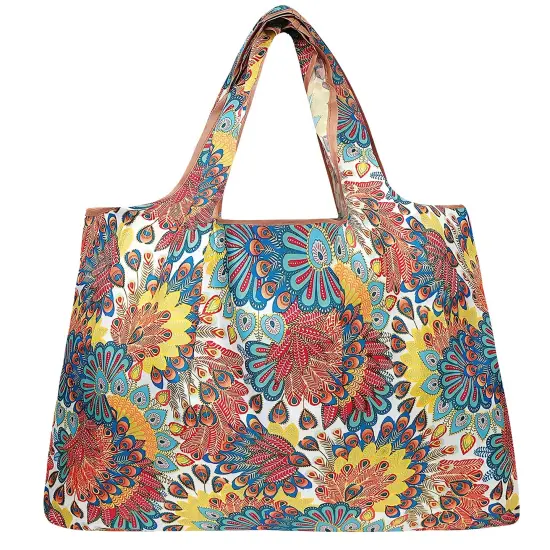 Wrapables Large Foldable Tote Nylon Reusable Grocery Bag Peacock {2}