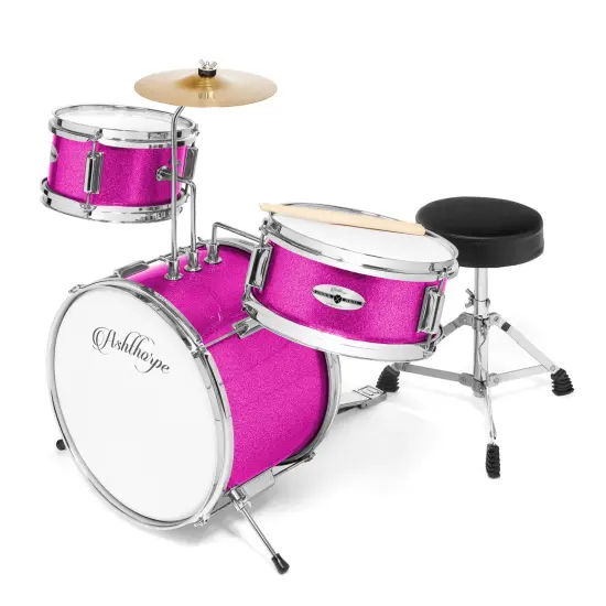 Ashthorpe 3-Piece Complete Kids Drum Set - Beginner Kit with 14" Bass, Adjustable Throne, Cymbal, Pedal & Drumsticks {1}