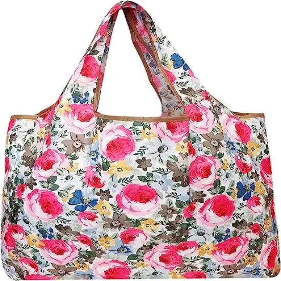 Wrapables Large Foldable Tote Nylon Reusable Grocery Bag, 3 Pack Floral Brights {4}