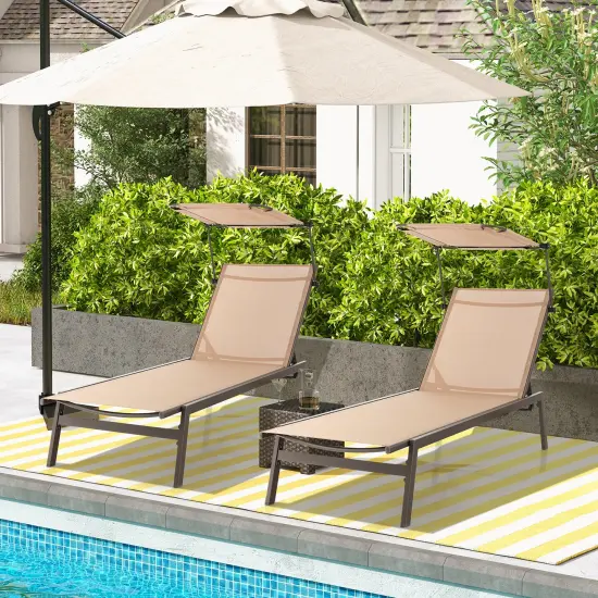 Costway Outdoor Chaise Lounge Chair with Sunshade 6-Level Adjustable Recliner Backyard {9}