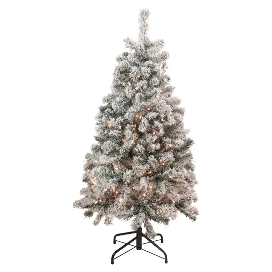 Northlight 4.5' Pre-Lit Flocked Madison Pine Artificial Christmas Tree, Clear Lights Green {3}