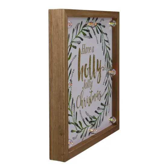 Northlight Lighted Wooden Frame Wreath "Have a Holly Jolly Christmas" Plaque - 11.75" Brown {3}