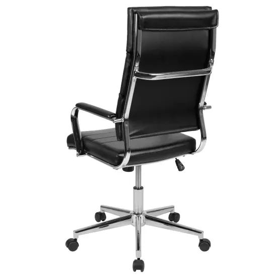 Merrick Lane Austen High Panel-Back Ergonomic Office Chair with Padded Metal Arms Executive Swivel Computer Desk Chair Black {4}