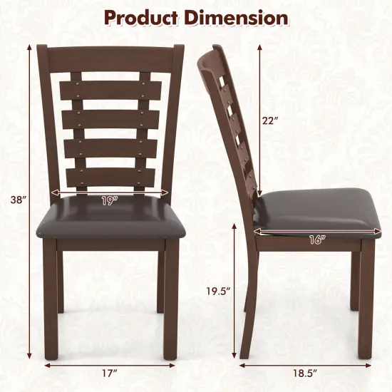 Costway Wooden Dining Chairs Set of 2/4 with Upholstered Seat & Rubber High Back Brown {3}
