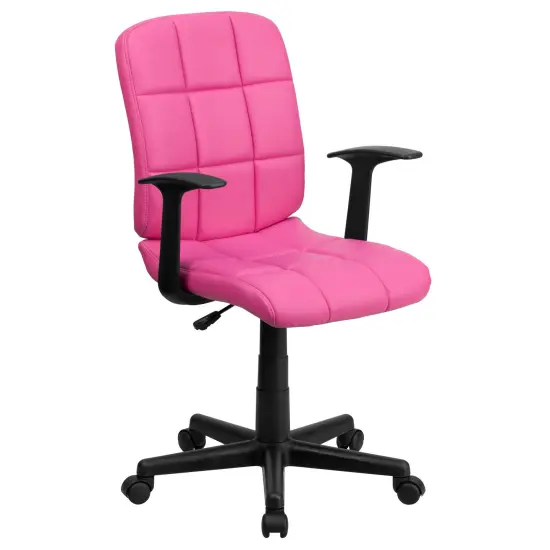 Emma and Oliver Mid-Back Quilted Vinyl Swivel Task Office Chair with Arms Pink {1}