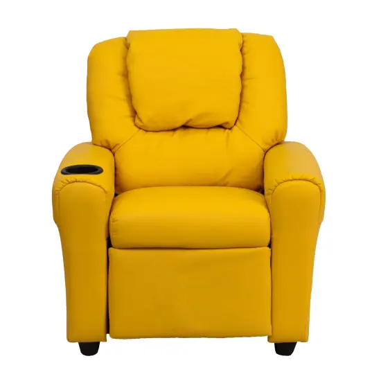 Emma and Oliver Contemporary Kids Recliner with Cup Holder and Headrest Yellow Vinyl {2}