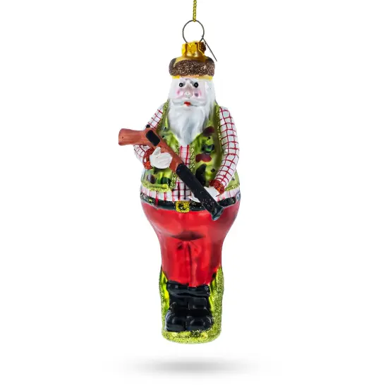 Hunter Santa Glass Christmas Ornament {1}