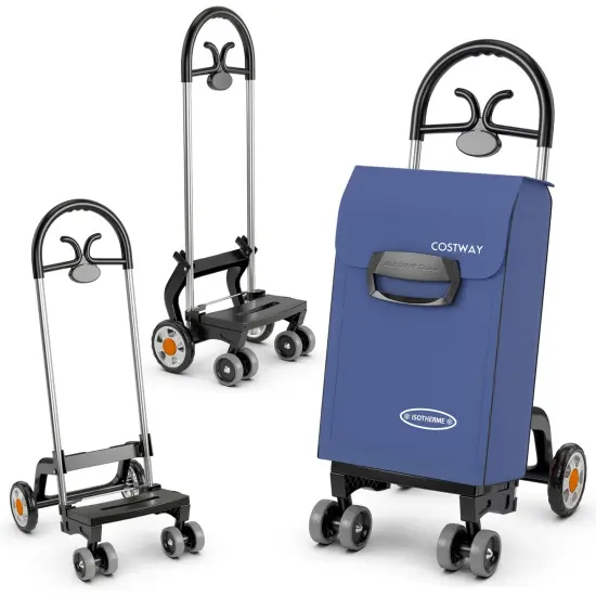 Costway Folding&nbsp;Shopping&nbsp;Cart&nbsp;Utility Hand&nbsp;Truck&nbsp;with Rolling Swivel Wheels, Removable Bag & Cozy Handle {7}