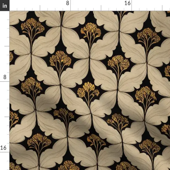 Various Fabrics by the Yard or Fat Quarter Victorian Flowers Art Nouveau Moody Botanical Art Deco William Morris Inspired Leaves Black Beige Custom Printed Fabric by Spoonflower {2}