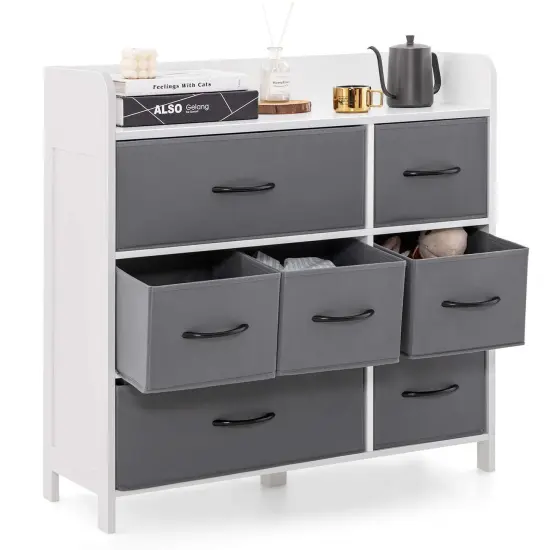 Costway 5/7-Drawer Dresser for Bedroom Chest of Drawers with 2 Large Fabric Bins White {1}
