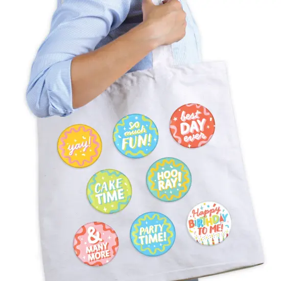 Big Dot of Happiness Party Time - 3 inch Happy Birthday Party Badge - Pinback Buttons - Set of 8 {3}