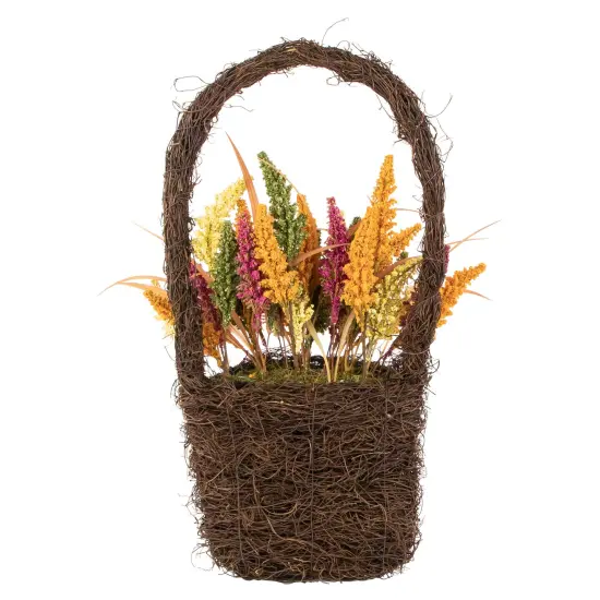 Northlight Autumn Harvest Hanging Basket with Artificial Foliage and Checkered Bow - 22" Orange {6}