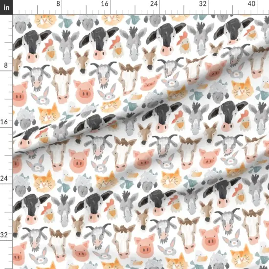 Various Fabrics by the Yard or Fat Quarter Farm Animals Cute Barnyard Watercolor Whimsical Custom Printed Fabric by Spoonflower {1}