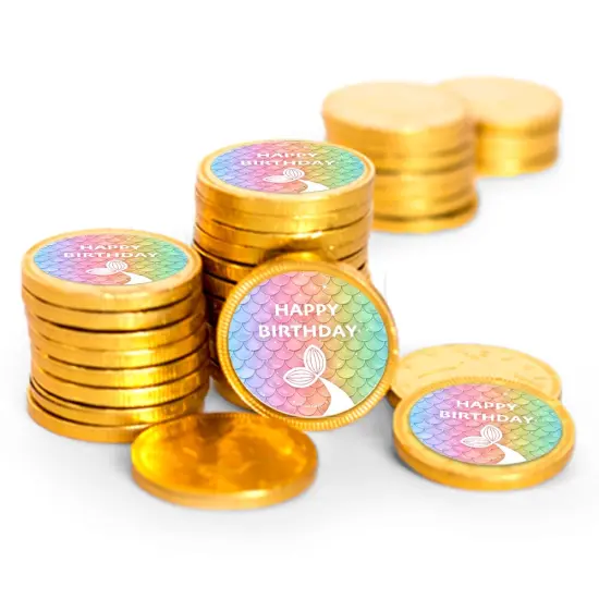 84ct Rainbow Mermaid Kid's Birthday Candy Party Favors Chocolate Coins (84 Count) - Gold Foil - By Just Candy {1}