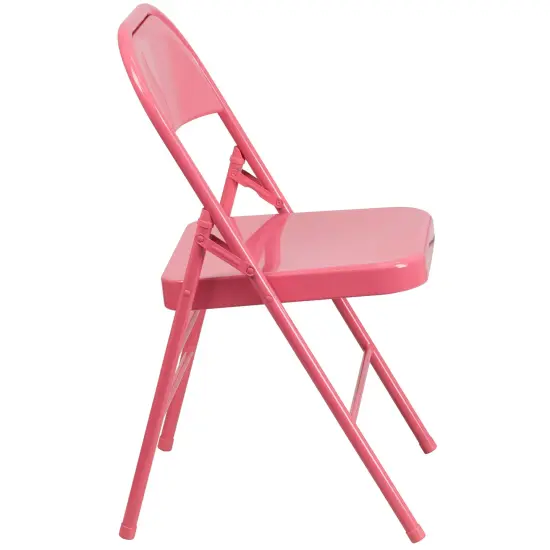 Emma and Oliver 2 Pack Home & Office Colorful Metal Folding Chair Teen and Event Seating Bubblegum Pink {5}