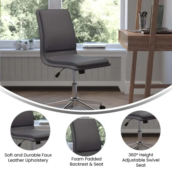 Merrick Lane Artemis Mid-Back Armless Home Office Chair with Height Adjustable Swivel Seat and Five Star Chrome Base Brown {7}