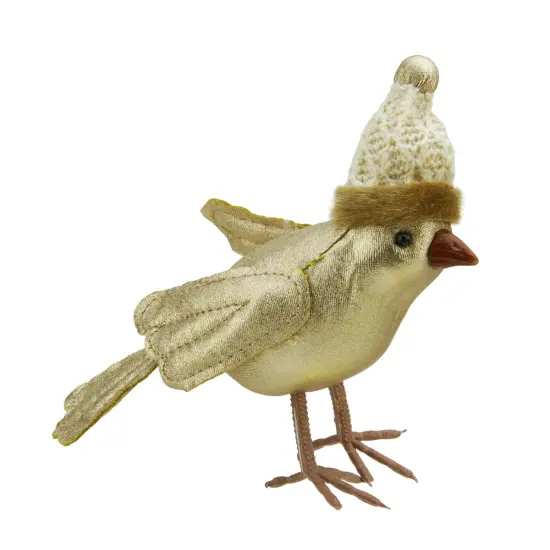Gallerie II 5" Gold Bird Wearing Knitted Winter Hat Christmas Ornament {1}