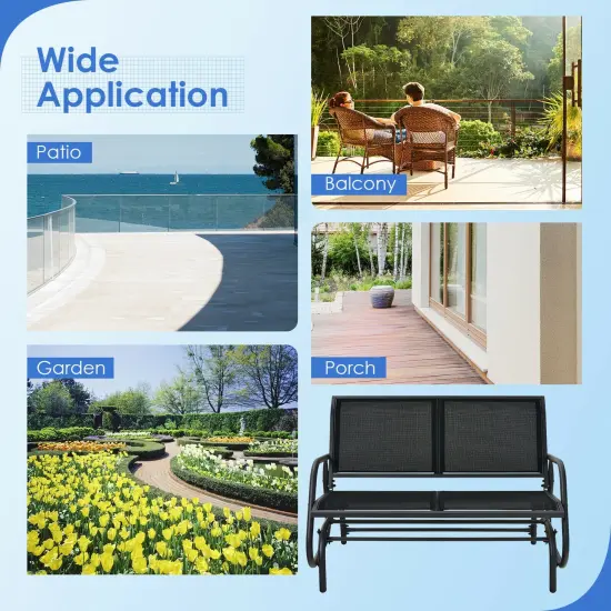 Swing Glider Chair 48 Inch Loveseat Rocker Lounge Backyard Black {3}