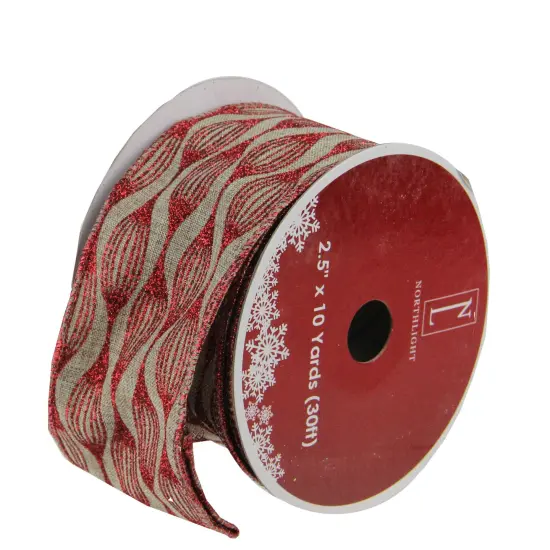 Northlight Club Pack of 12 Red and Beige Christmas Wired Craft Ribbons 2.5" x 120 Yards {4}