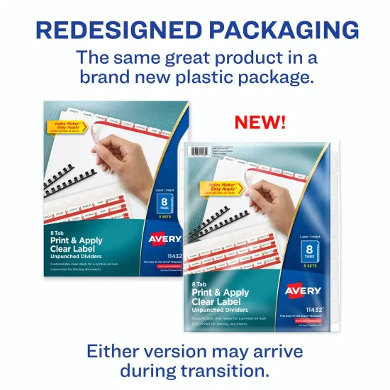 Avery 8 Tab Unpunched Dividers for Use with Any Binding System, Easy Print & Apply Clear Label Strip, Index Maker Customizable White Tabs, 5 Sets (11432) {2}