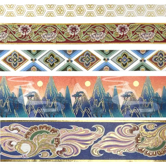 Wrapables Decorative Gold Foil Washi Tape and Sticker Set for Stationery, Diary, Card Making (10 Rolls & 10 Sheets) Scenic Green {5}