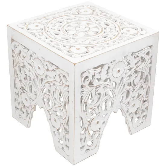 Northlight Set of 2 Antique White Square Stackable Nesting Side Table and Stool 16" {5}