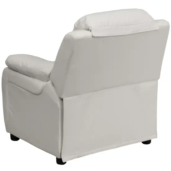 Emma and Oliver Deluxe Padded Contemporary Kids Recliner with Storage Arms White Vinyl {4}