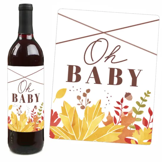 Big Dot of Happiness Fall Foliage Baby - Autumn Leaves Baby Shower Decorations for Women and Men - Wine Bottle Label Stickers - Set of 4 {7}