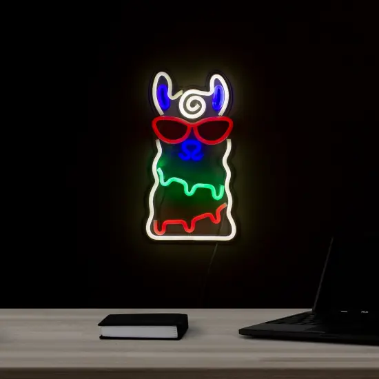 Northlight 15" Groovy White Alpaca with Red Sunglasses LED Lighted Wall Sign {1}