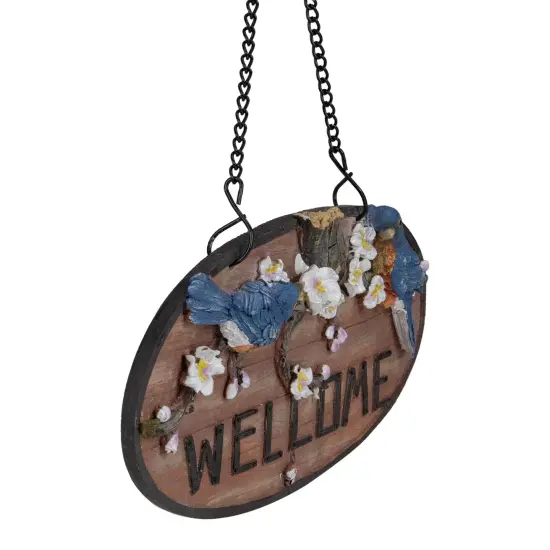 Northlight Welcome Bluebirds and Flowers Hanging Sign - 12" Brown {5}