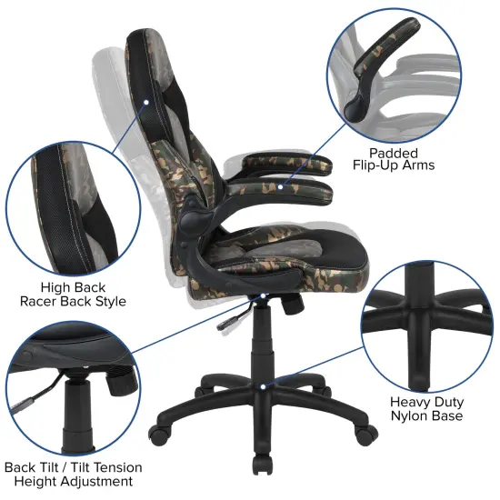 Emma and Oliver Gaming Desk Bundle - Cup & Headphone Holders/Mouse Pad Top Camouflage {2}