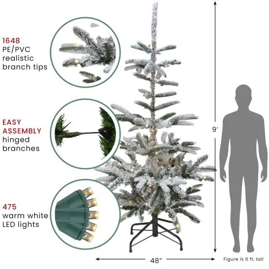 Northlight Real Touch™ Pre-Lit Slim Flocked Nordmann Fir Artificial Christmas Tree - 9' - Warm Clear LED Lights Green {5}