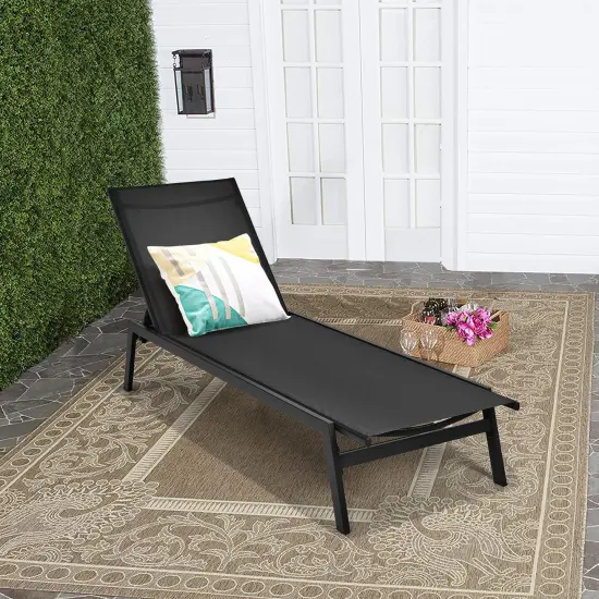 CostwayPatio Lounge Chair Chaise Recliner Back Adjustable Garden Deck Brown\Black {7}