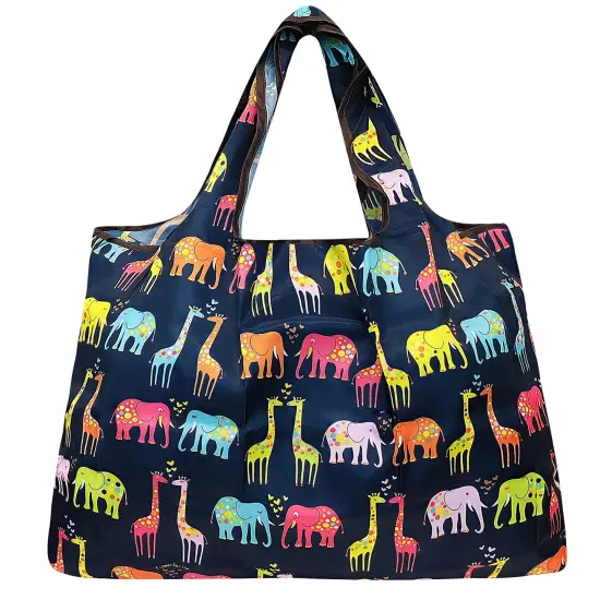 Wrapables Large Foldable Tote Nylon Reusable Grocery Bag Elephants & Giraffes {2}