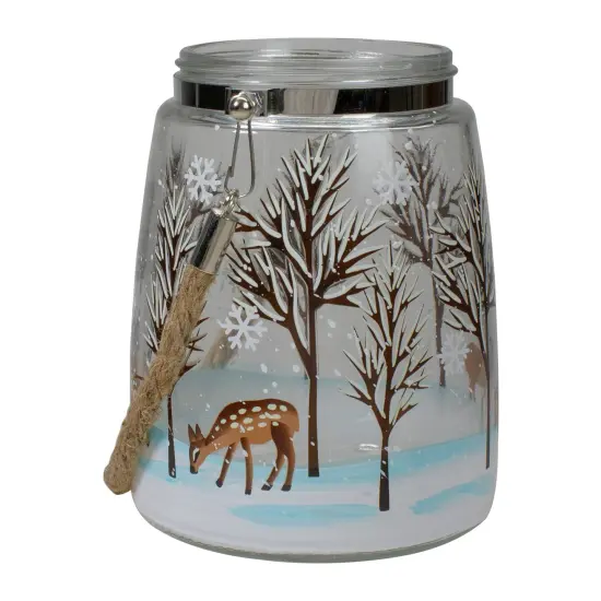 Northlight 6.25" Trees and Fawns Flameless Glass Candle Lantern Blue {4}