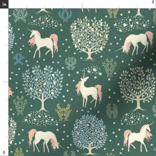 Various Fabrics by the Yard or Fat Quarter Green Forest Trees Fantasy Princess Woods Renaissance Unicorns Magical Tapestry Fairytale Mythic Small Scale Custom Printed Fabric by Spoonflower {4}