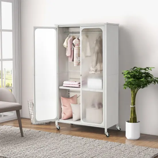 Costway Storage Wardrobe Cabinet Mobile Armoire Closet with Hanging Rod & Adjustable Shelf {4}