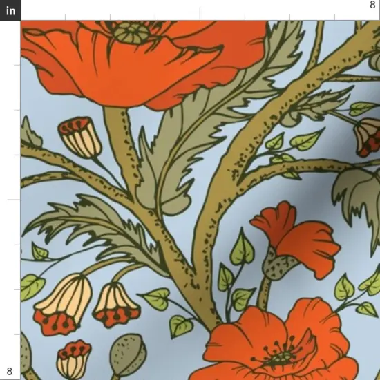 Various Fabrics by the Yard or Fat Quarter Red Poppies Blue Green Hand Drawn Floral Vines Custom Printed Fabric by Spoonflower {4}