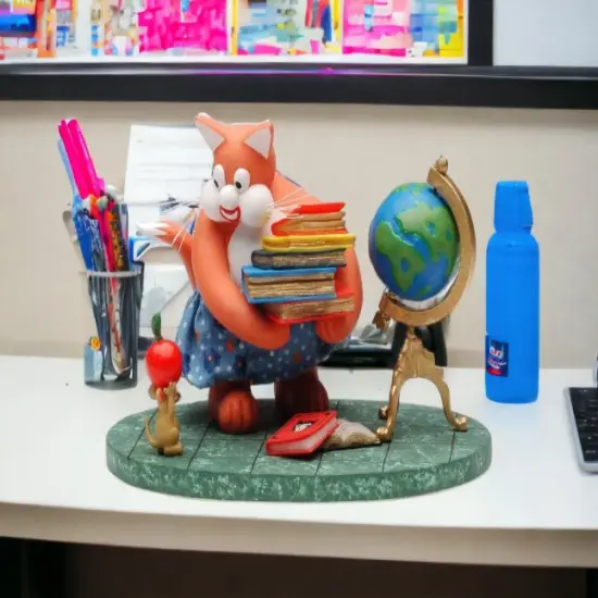 Busy Cat Teacher Figurine, Teacher Desk Decor, Teacher Appreciation Gift, Gift for Librarian, Gift for Teacher, Home Decor, Cat Lover Gift {2}